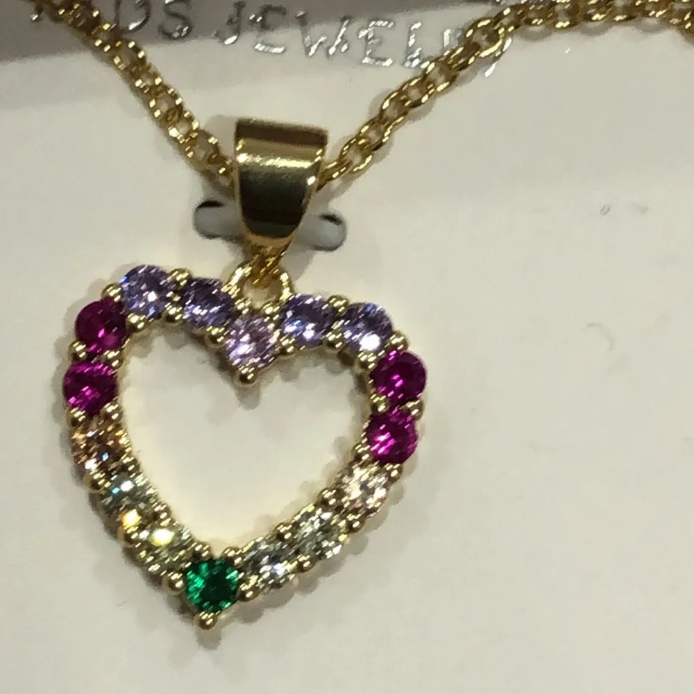 kids gold plated ruby emerald gemstones heart shape pendant fashion necklace new